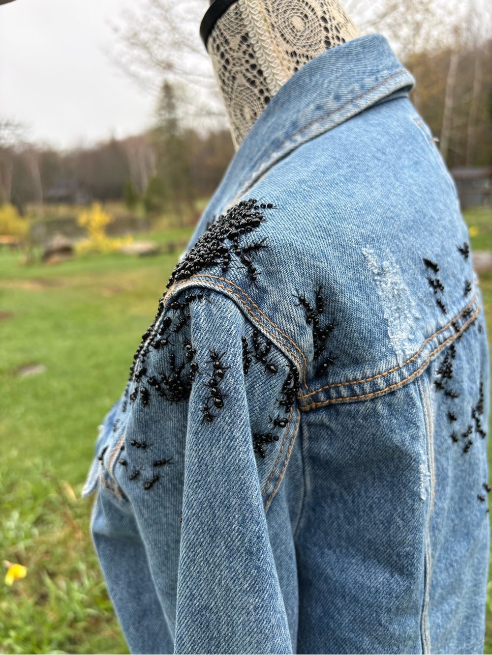 Black beads ANTS Light Blue Women's Jeans Jacket - Picture 7 of 13